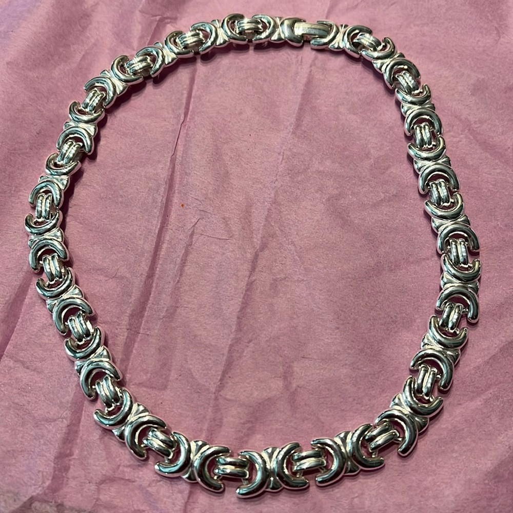 Vintage Flat Byzantine Necklace - Krementz - 16.5” long x 7/16” wide - STUNNING